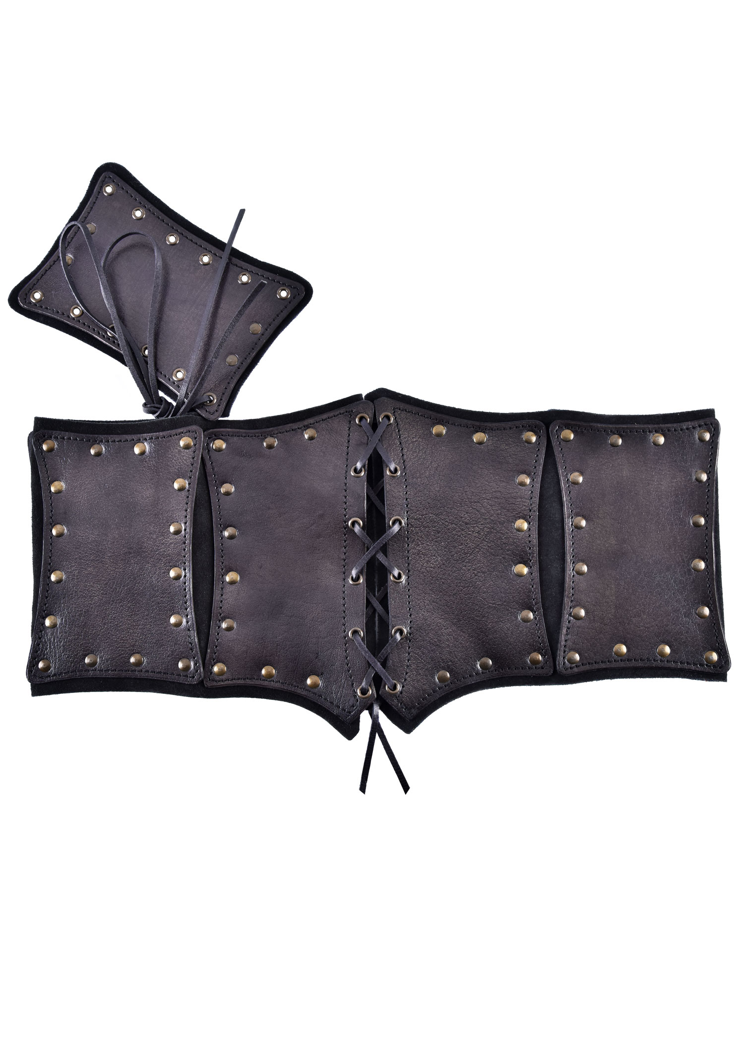 A metallic bronze leather circle skirt a grey herring bone corset