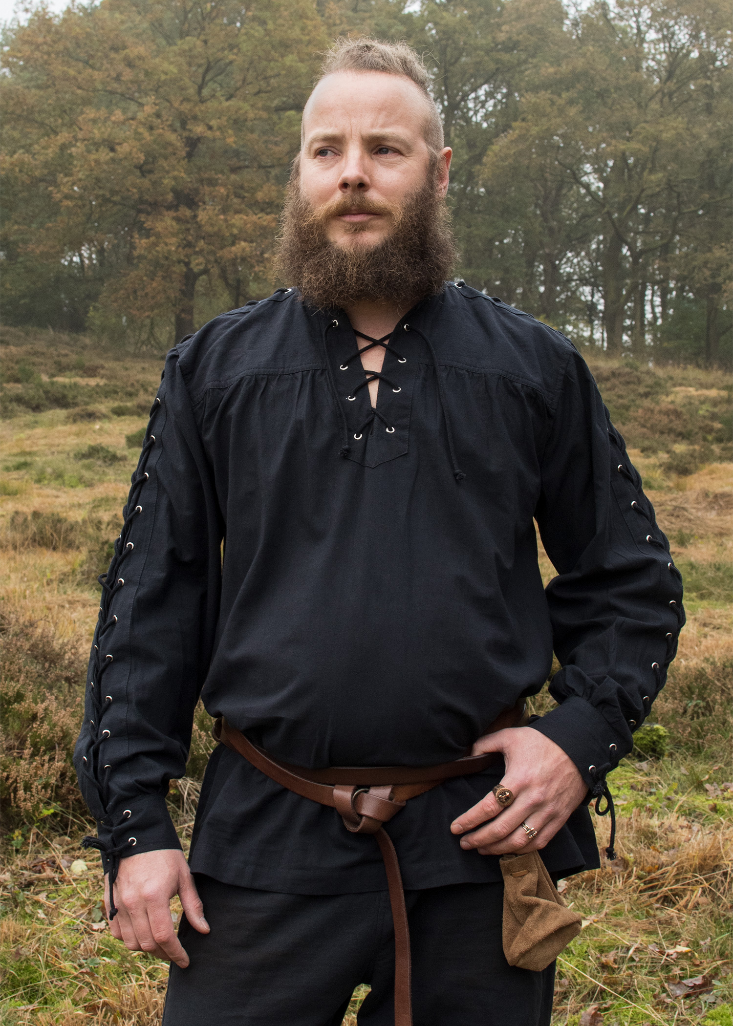 Medieval Shirt Corvin with Lacing, black, Shirts, Middle Ages