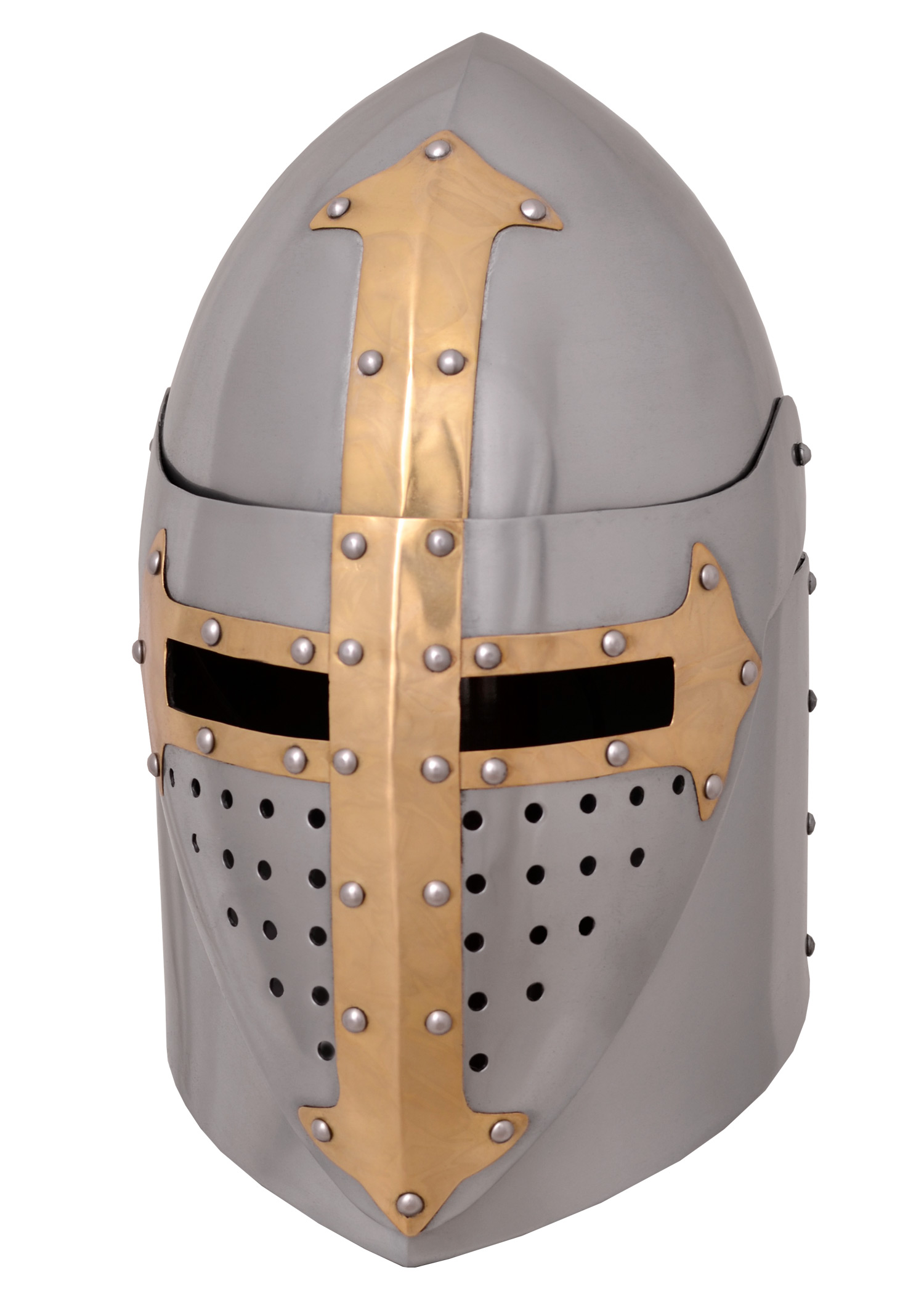 Medieval Knight Armor Crusader Templar Sugarloaf  Helmet Great Helm Brass Cross