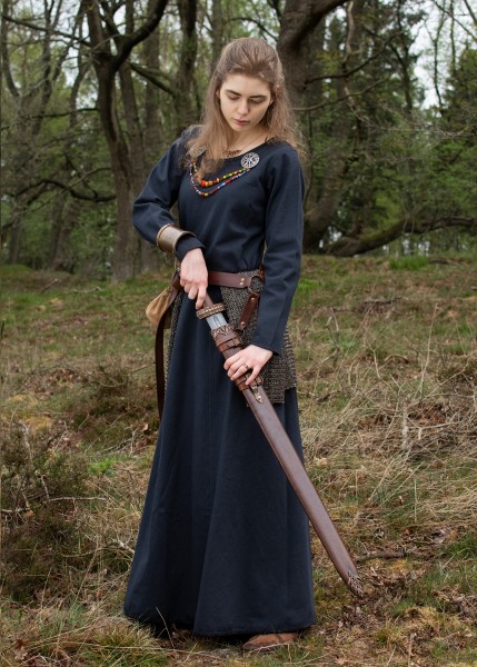Simple Medieval Dress Afra, Canvas, dark blue - Viking Dress