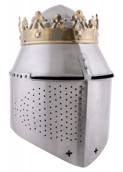 13th Century Great Pot Helm with Brass Crown and Cross Reenactment costume gift