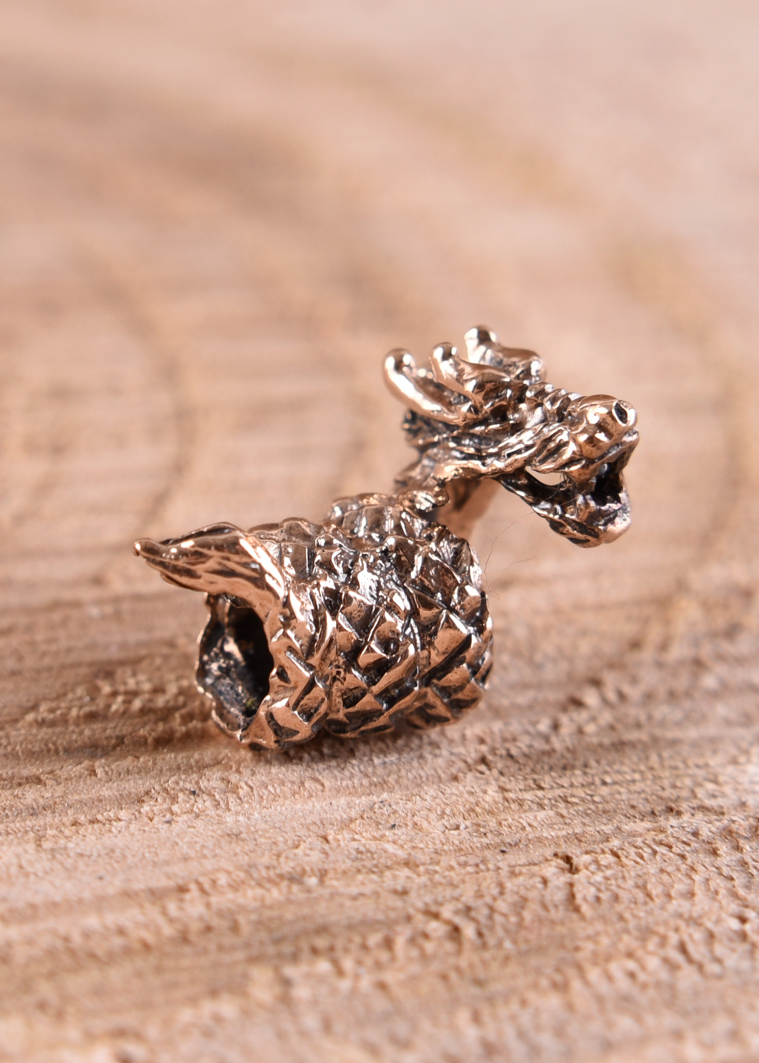 Lockenperle mit Drachen aus Bronze Wikinger Bartperle 